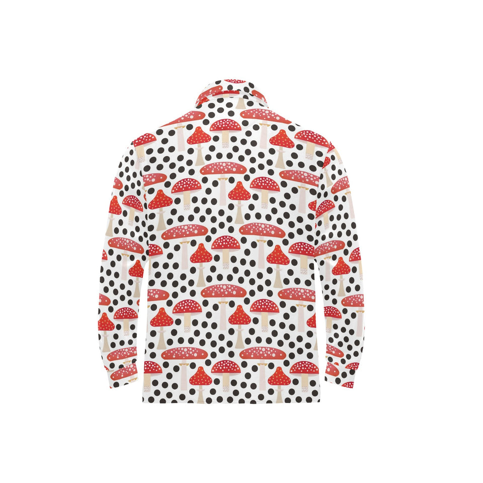 Red mushroom dot pattern Men's Long Sleeve Polo Shirt