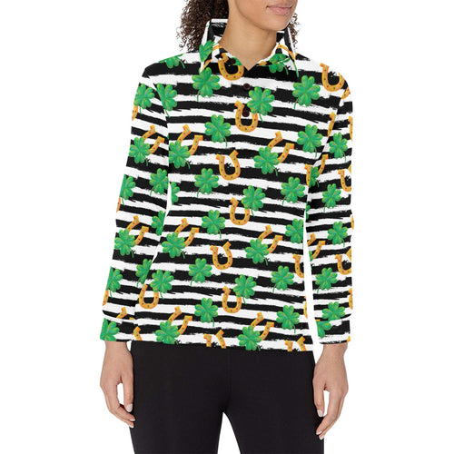 Horseshoes Pattern Print Design 01 Women's Long Sleeve Polo Shirt