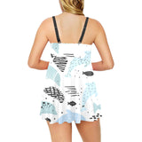 Cute dolphins Childish Style pattern Chest Sexy Pleated Two Piece Swim Dress