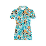 Cute sea otters fishe sea urchin pattern Women's All Over Print Polo Shirt