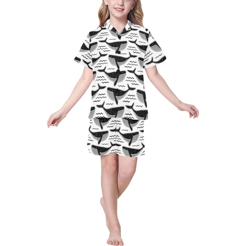 Black whale pattern Kids' Boys' Girls' V-Neck Short Pajama Set