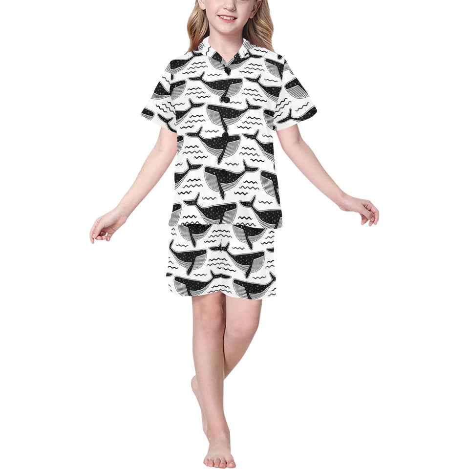 Black whale pattern Kids' Boys' Girls' V-Neck Short Pajama Set