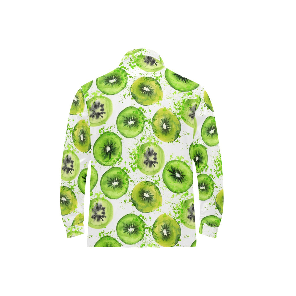 Watercolor kiwi pattern Men's Long Sleeve Polo Shirt