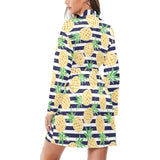 Pineapples pattern striped background Women's Long Sleeve Belted Night Robe