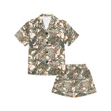 Monkey tropical leaves background Kids' Boys' Girls' V-Neck Short Pajama Set