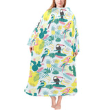 Cute parrot toucan flamingo cactus exotic leaves p Blanket Robe with Sleeves
