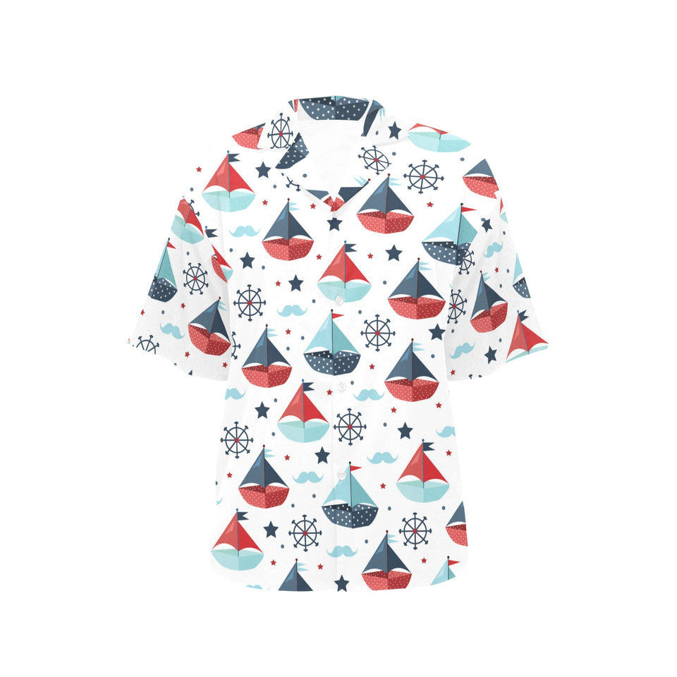 Cute color paper sailboat pattern Women's All Over Print Hawaiian Shirt