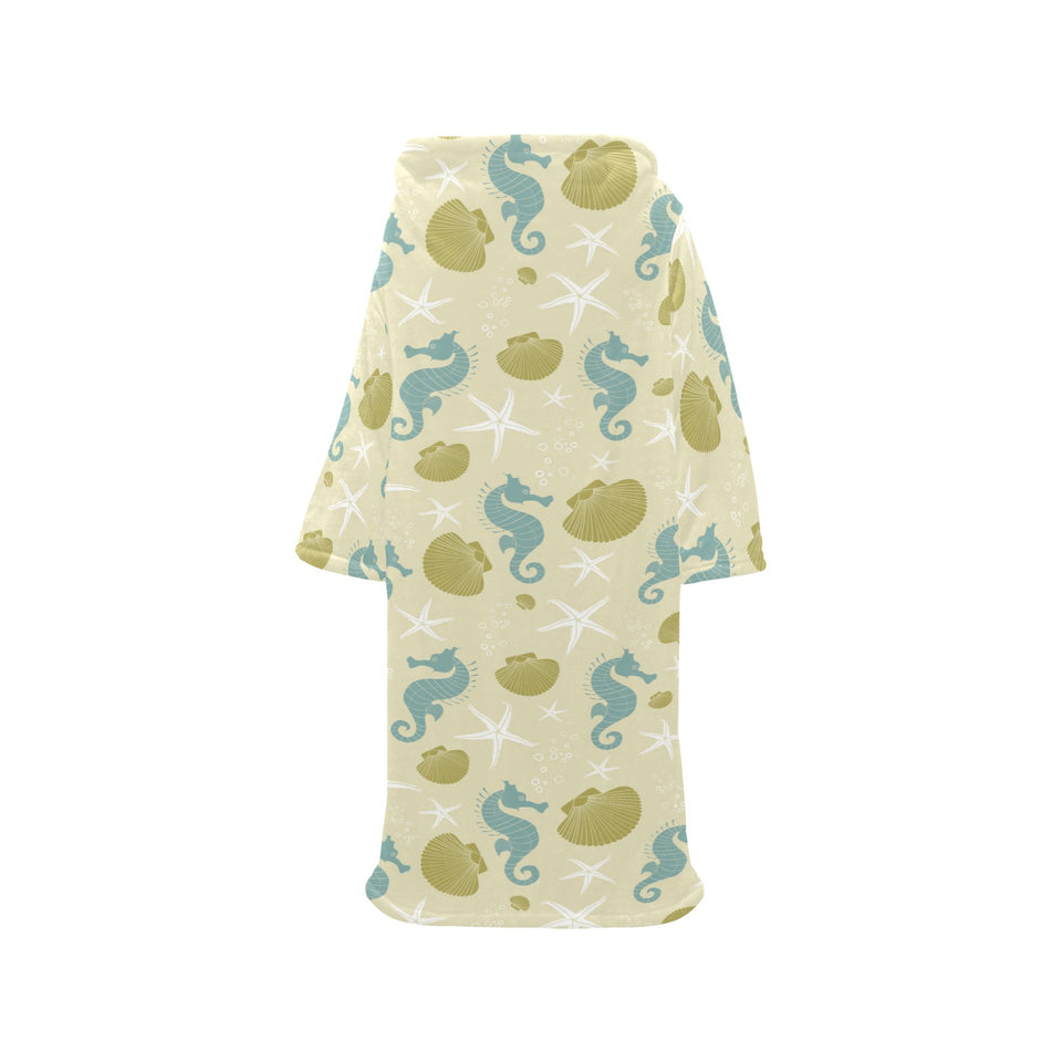Seahorse shell starfish pattern background Blanket Robe with Sleeves