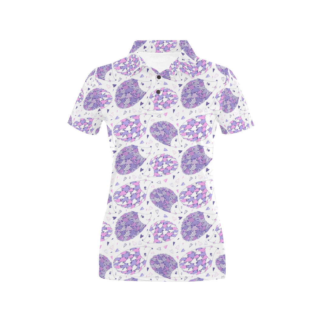 Hedgehog Pattern Print Design 05 Women's All Over Print Polo Shirt