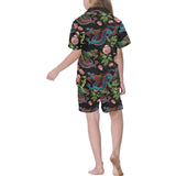 Dragons flower pattern Kids' Boys' Girls' V-Neck Short Pajama Set