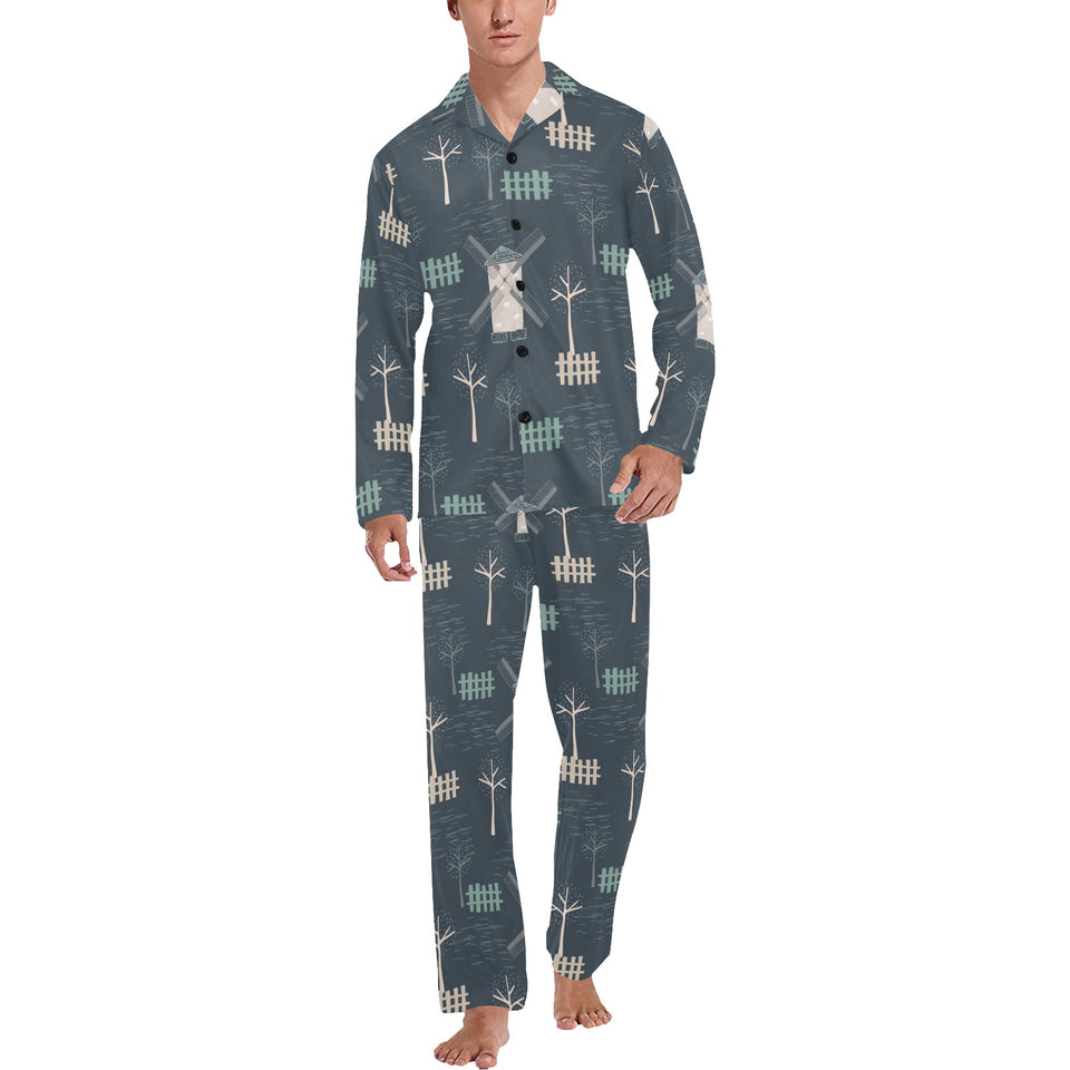 windmill tree pattern Men's Long Pajama Set
