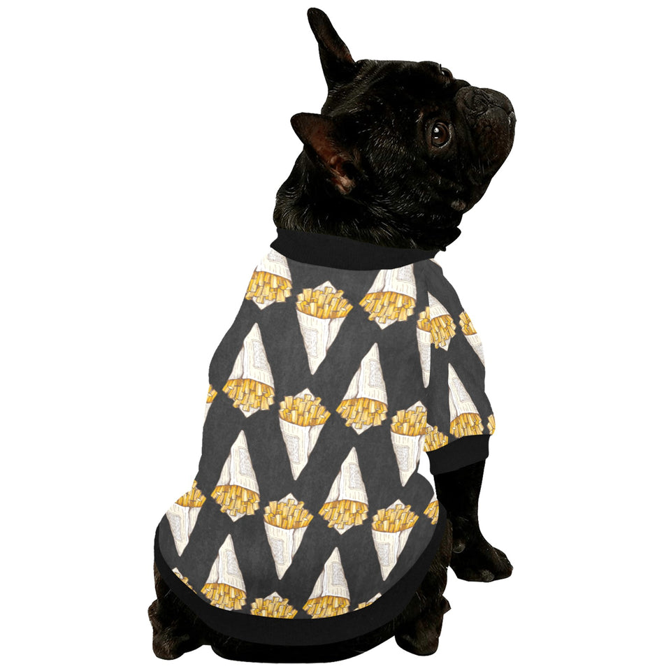 French fries dark background All Over Print Pet Dog Round Neck Fuzzy Shirt