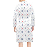 Anchor rudder nautical design pattern Men's Long Sleeve Belted Night Robe