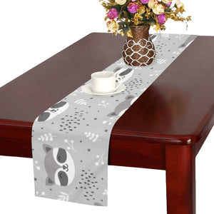Cute raccoons leaves dot Table Runner
