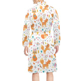 cute tribal fox pattern Men's Long Sleeve Belted Night Robe
