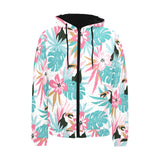 Toucan tropical flower leave pattern Men's Padded Hooded Jacket