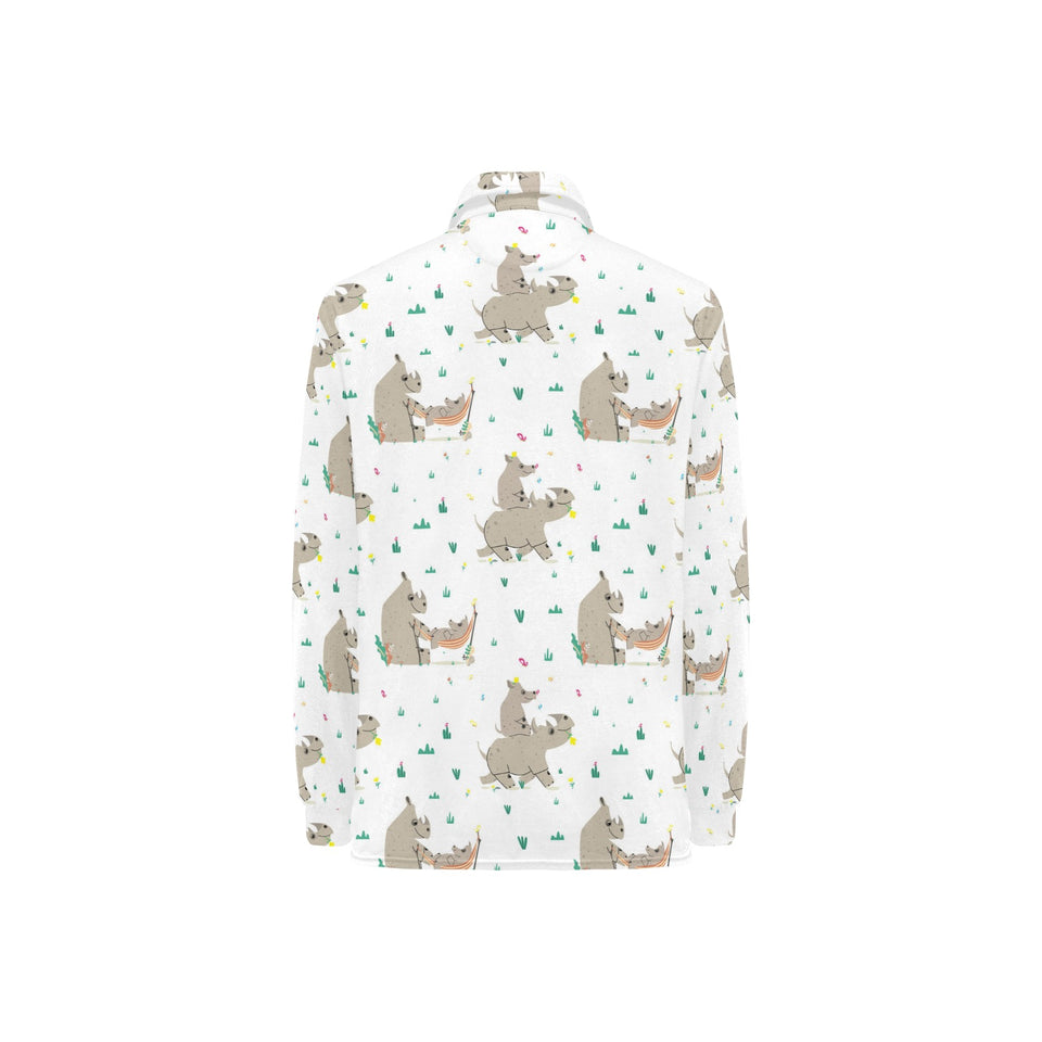 Cute Rhino pattern background Women's Long Sleeve Polo Shirt
