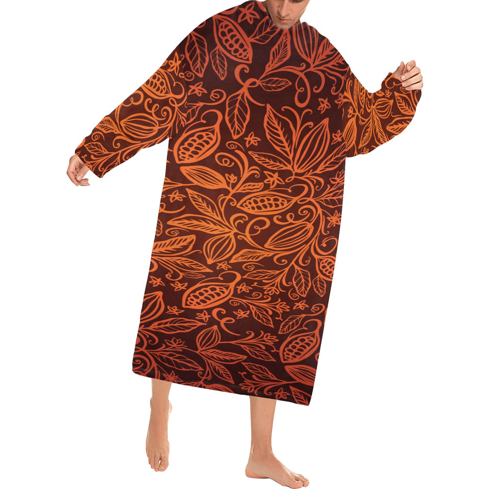 cacao beans tribal polynesian pattern Blanket Robe with Sleeves