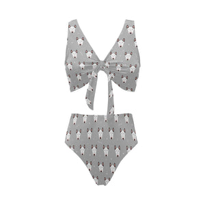 Bull Terrier Pattern Print Design 05 Chest Bowknot High Waisted Bikini Swimsuit