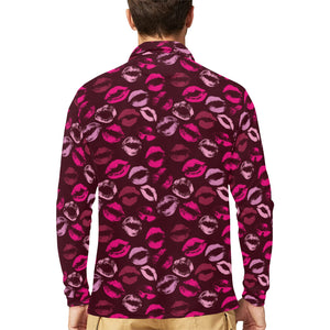 Lips Pattern Print Design 03 Men's Long Sleeve Polo Shirt