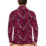 Lips Pattern Print Design 03 Men's Long Sleeve Polo Shirt