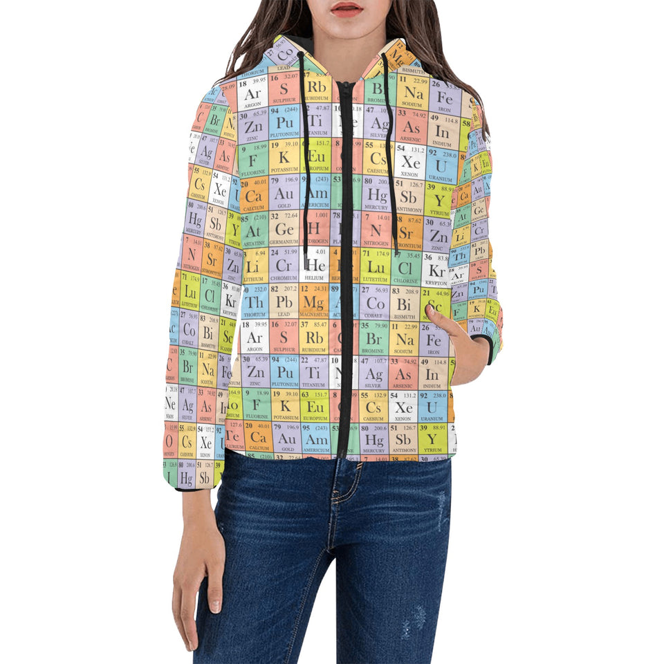 Chemistry Periodic Table Pattern Print Design 01 Women's Padded Hooded Jacket