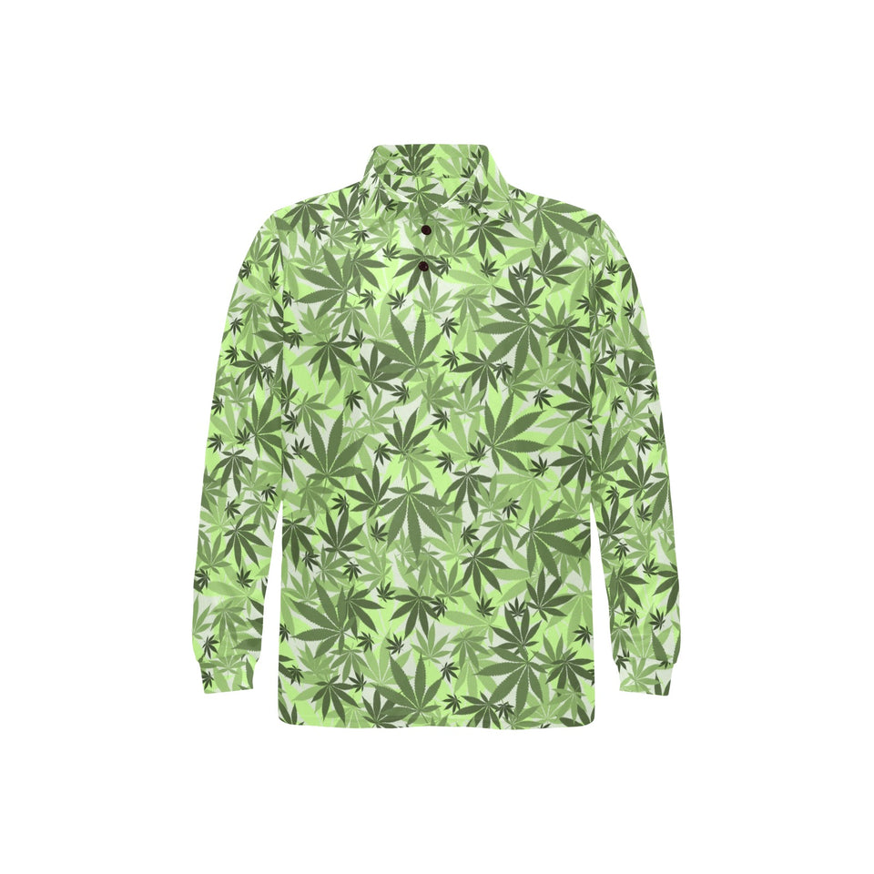 Canabis Marijuana Weed Pattern Print Design 01 Men's Long Sleeve Polo Shirt