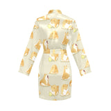 Cute fat shiba inu dog pattern Women's Long Sleeve Belted Night Robe