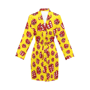 Dice Pattern Print Design 04 Women's Long Sleeve Belted Night Robe