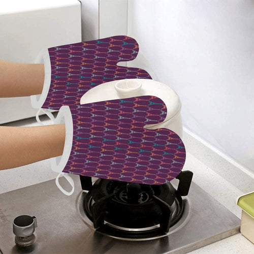 Eiffel Tower Pattern Print Design 05 Heat Resistant Oven Mitts