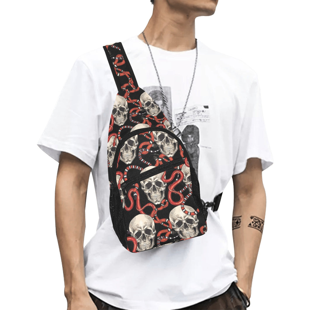 Red snake skull pattern All Over Print Chest Bag
