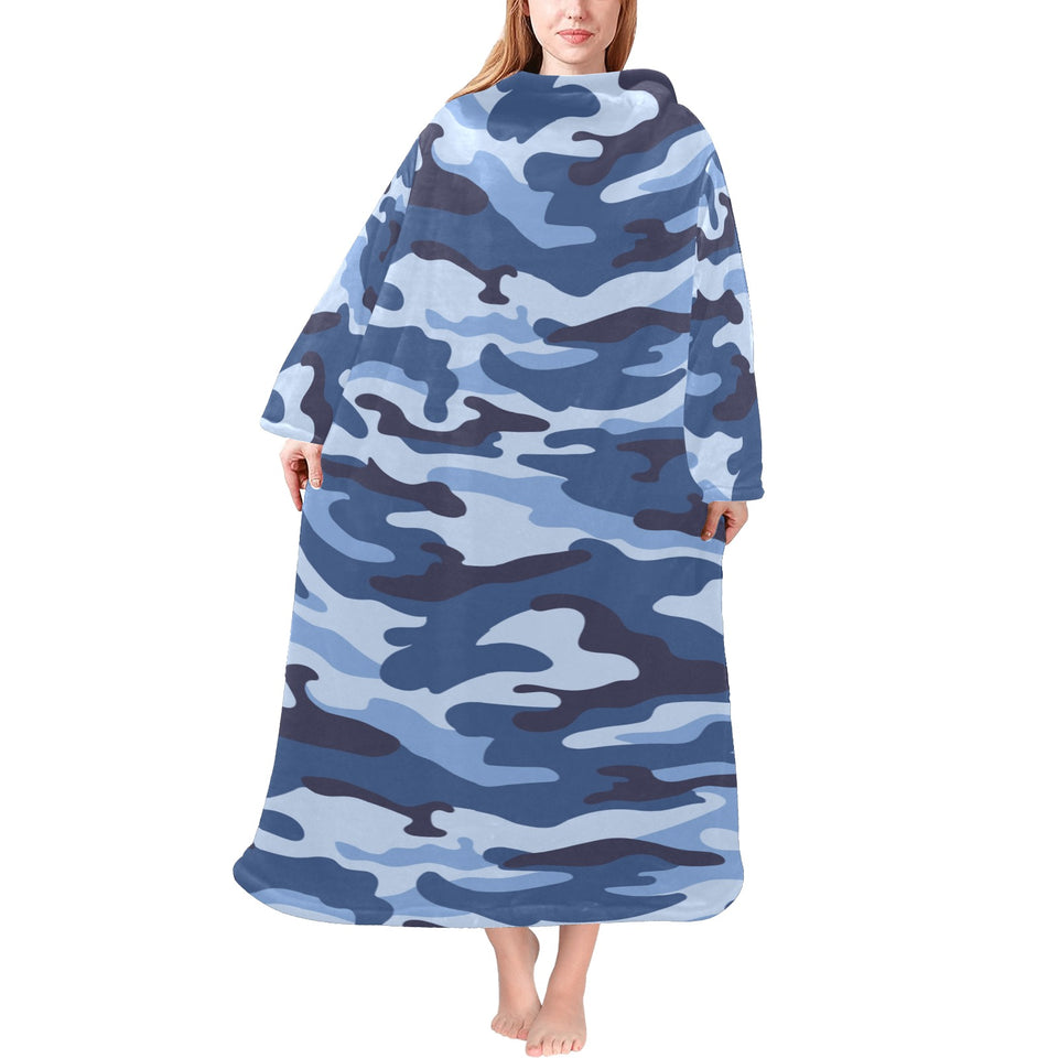 Blue camouflage pattern Blanket Robe with Sleeves