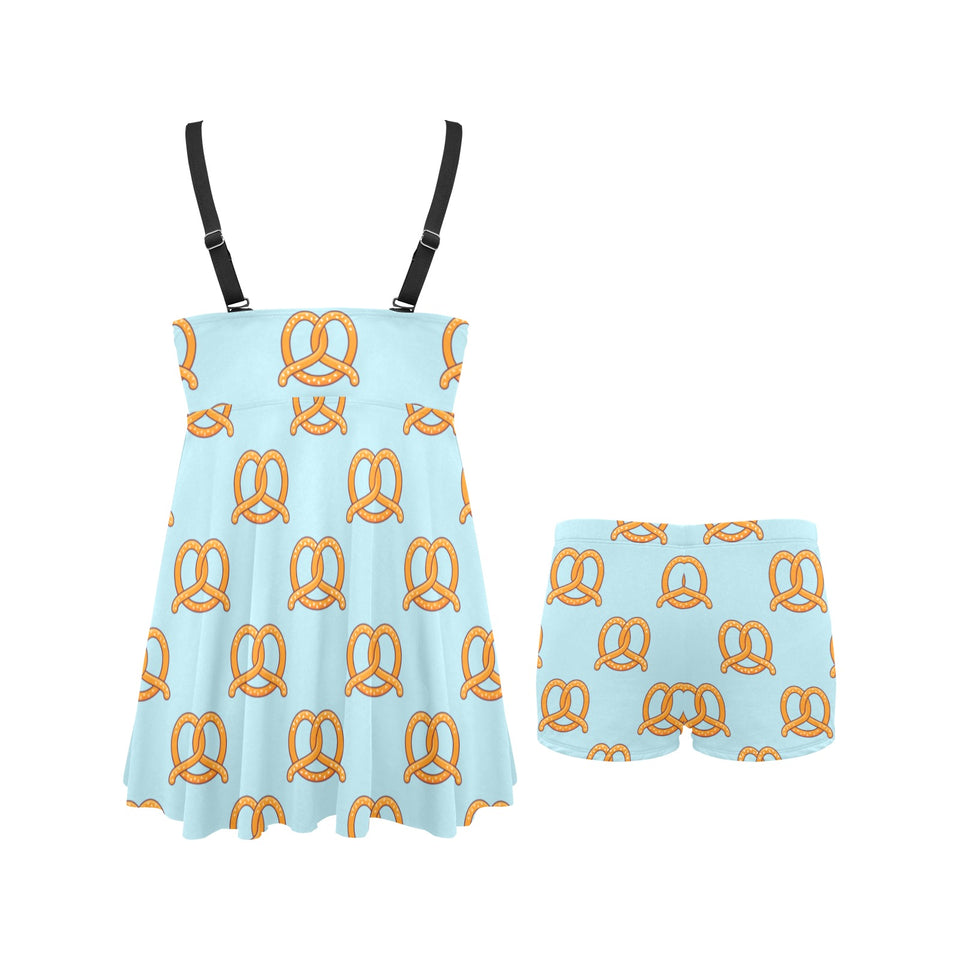 Pretzels Pattern Print Design 03 Chest Sexy Pleated Two Piece Swim Dress