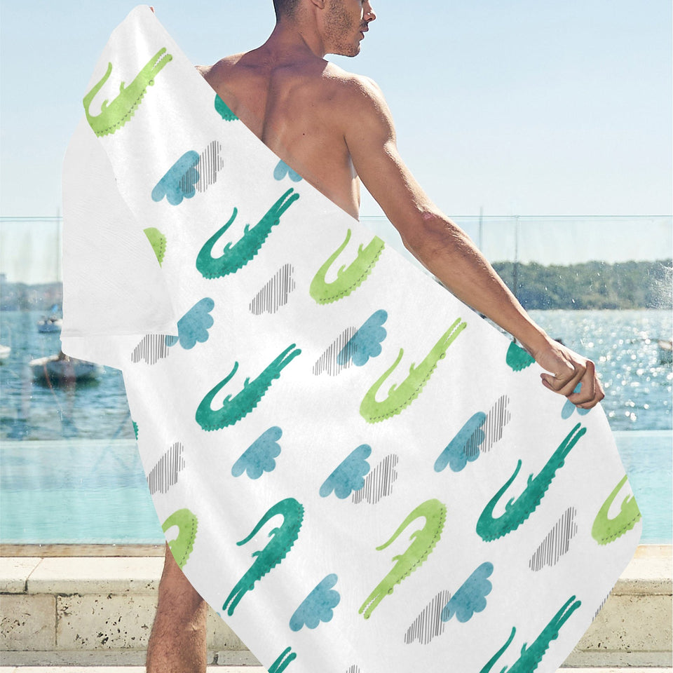 watercolor crocodile pattern Beach Towel