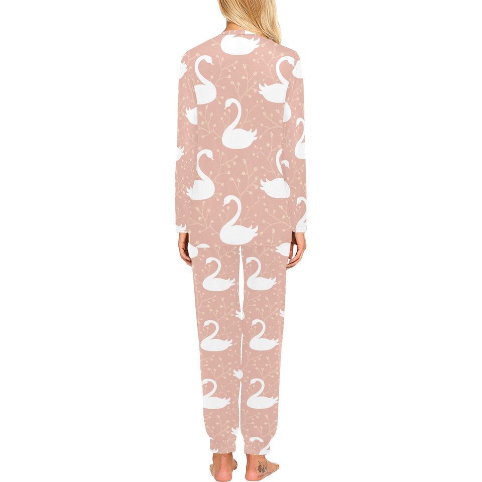 Swan flower light pink background Women's All Over Print Pajama Set