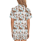 sea lion Seals jellyfish pattern Women's V-Neck Short Pajama Set
