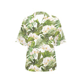 White orchid flower tropical leaves pattern Women's All Over Print Hawaiian Shirt