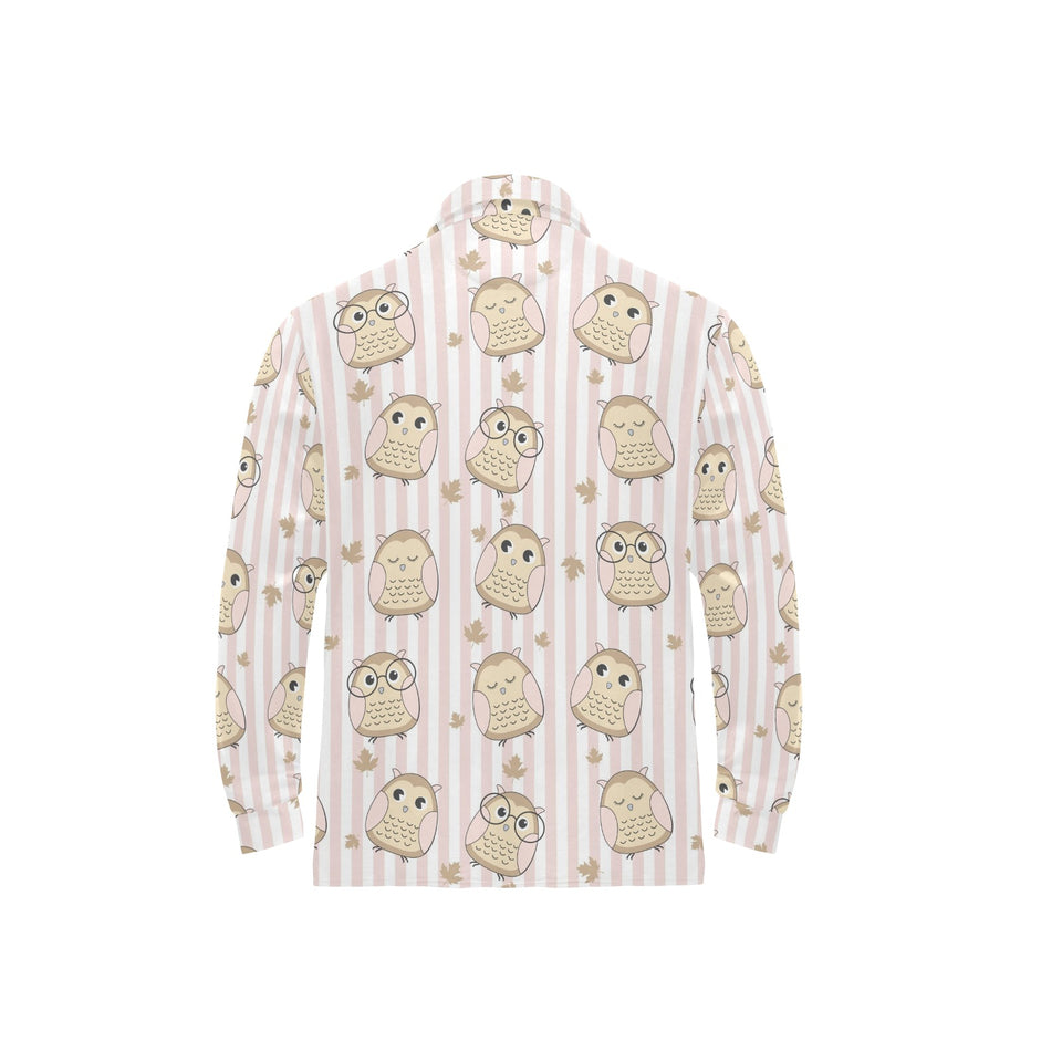 cute owl leaf Men's Long Sleeve Polo Shirt