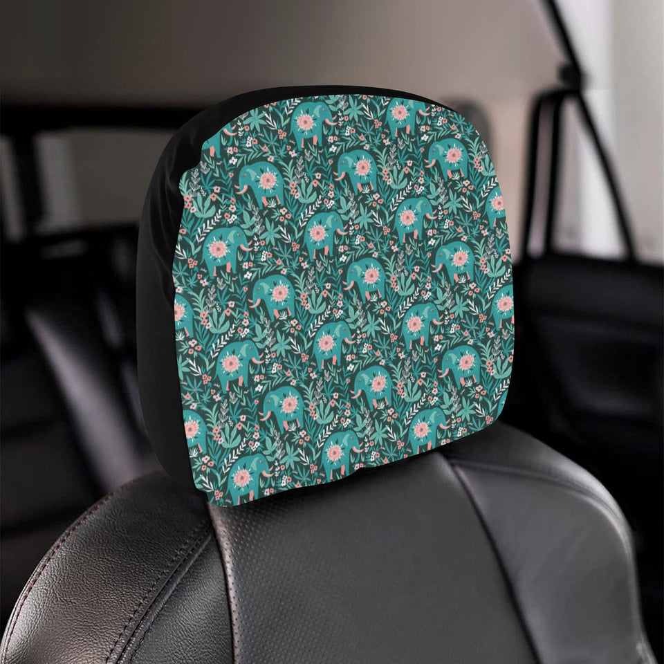 Elephants jungle pattern Car Headrest Cover