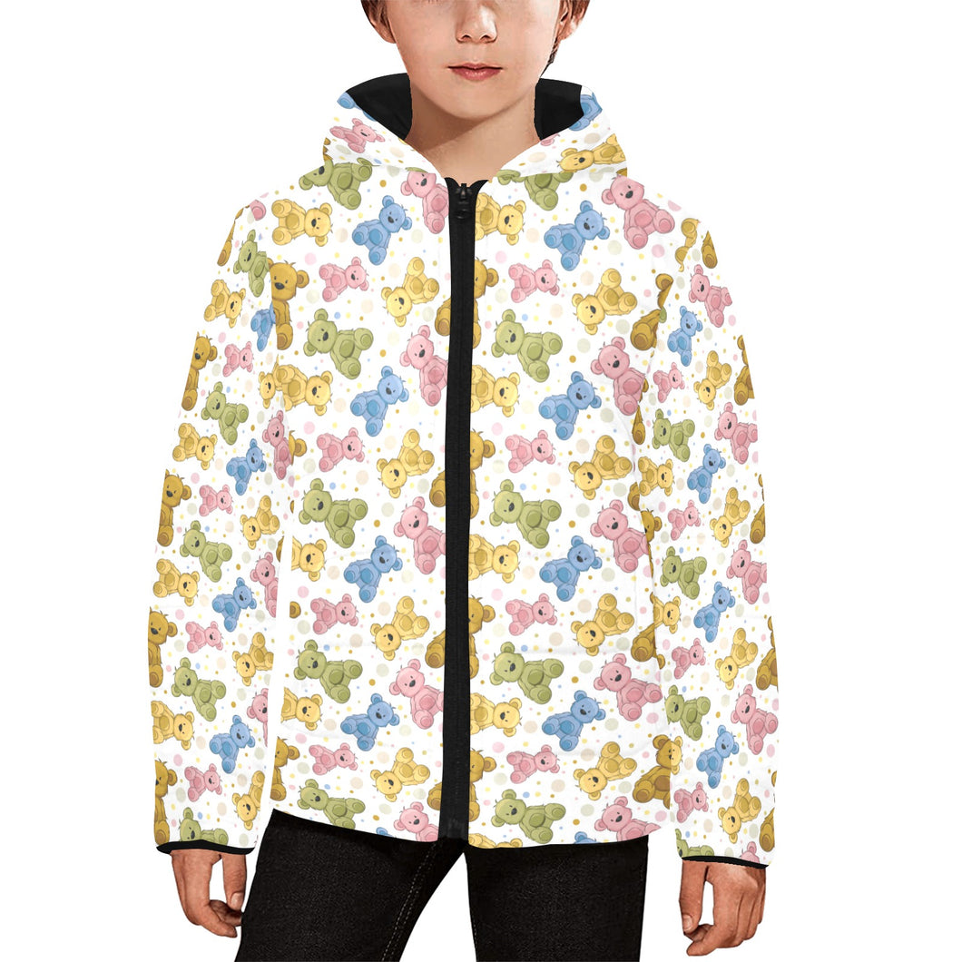 Teddy Bear Pattern Print Design 01 Kids' Boys' Girls' Padded Hooded Jacket