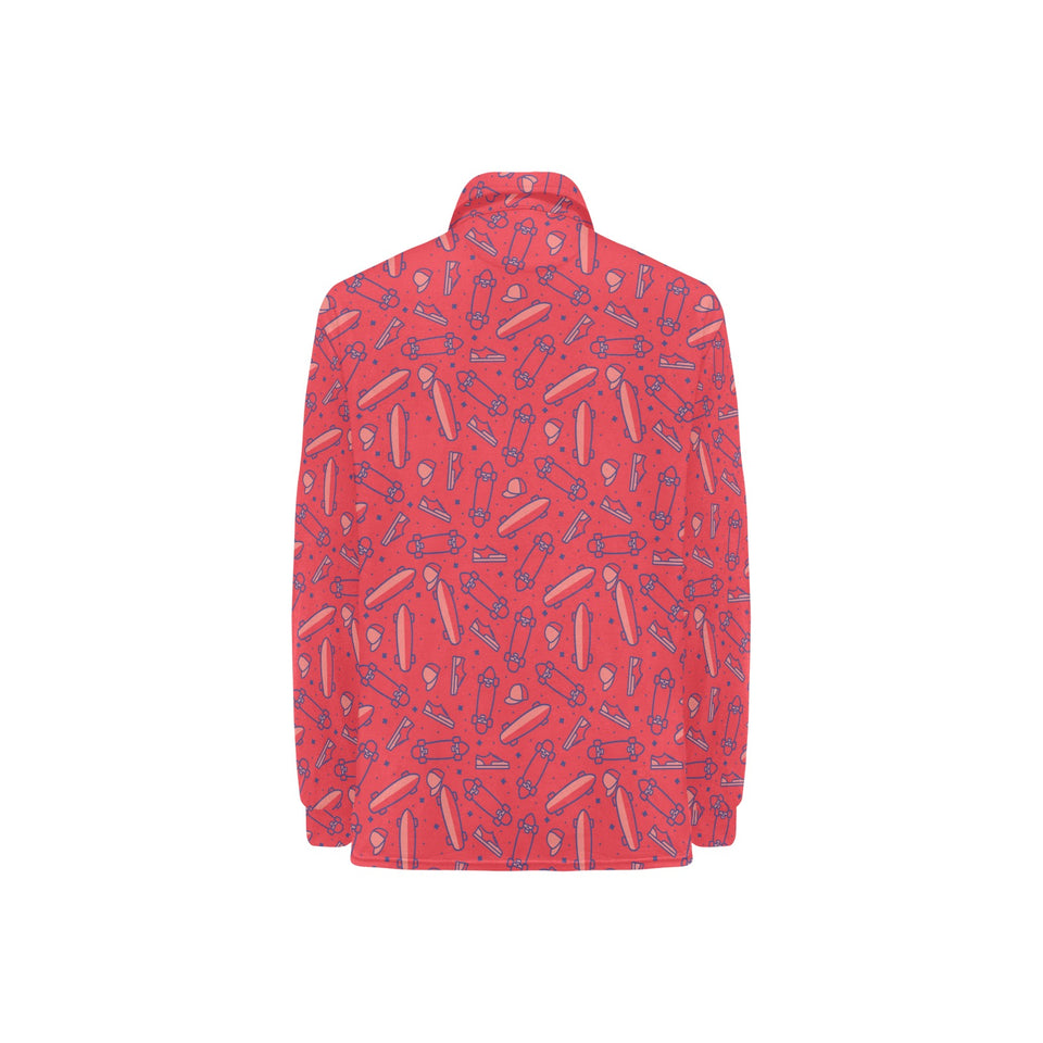 Skate Board Pattern Print Design 01 Women's Long Sleeve Polo Shirt