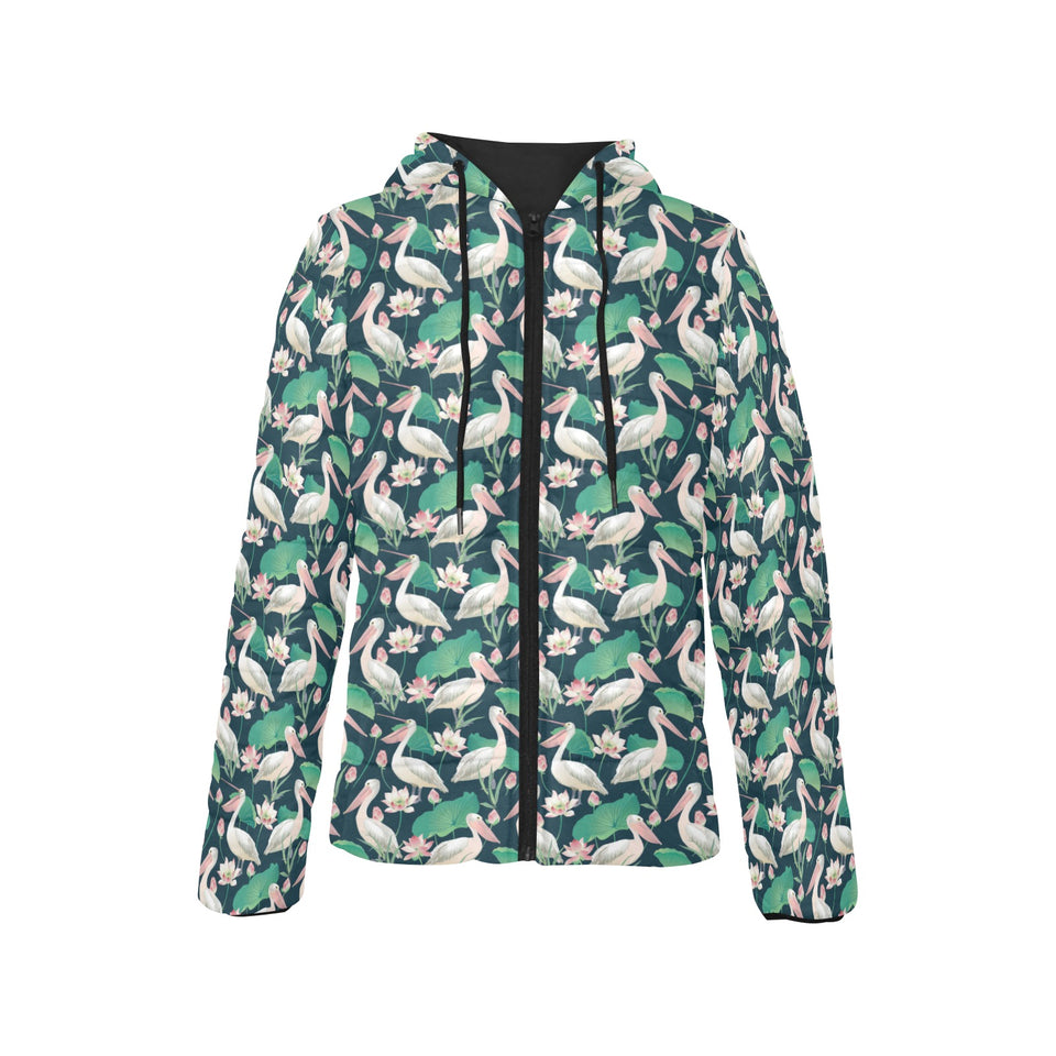 Pelican Pattern Print Design 03 Women's Padded Hooded Jacket