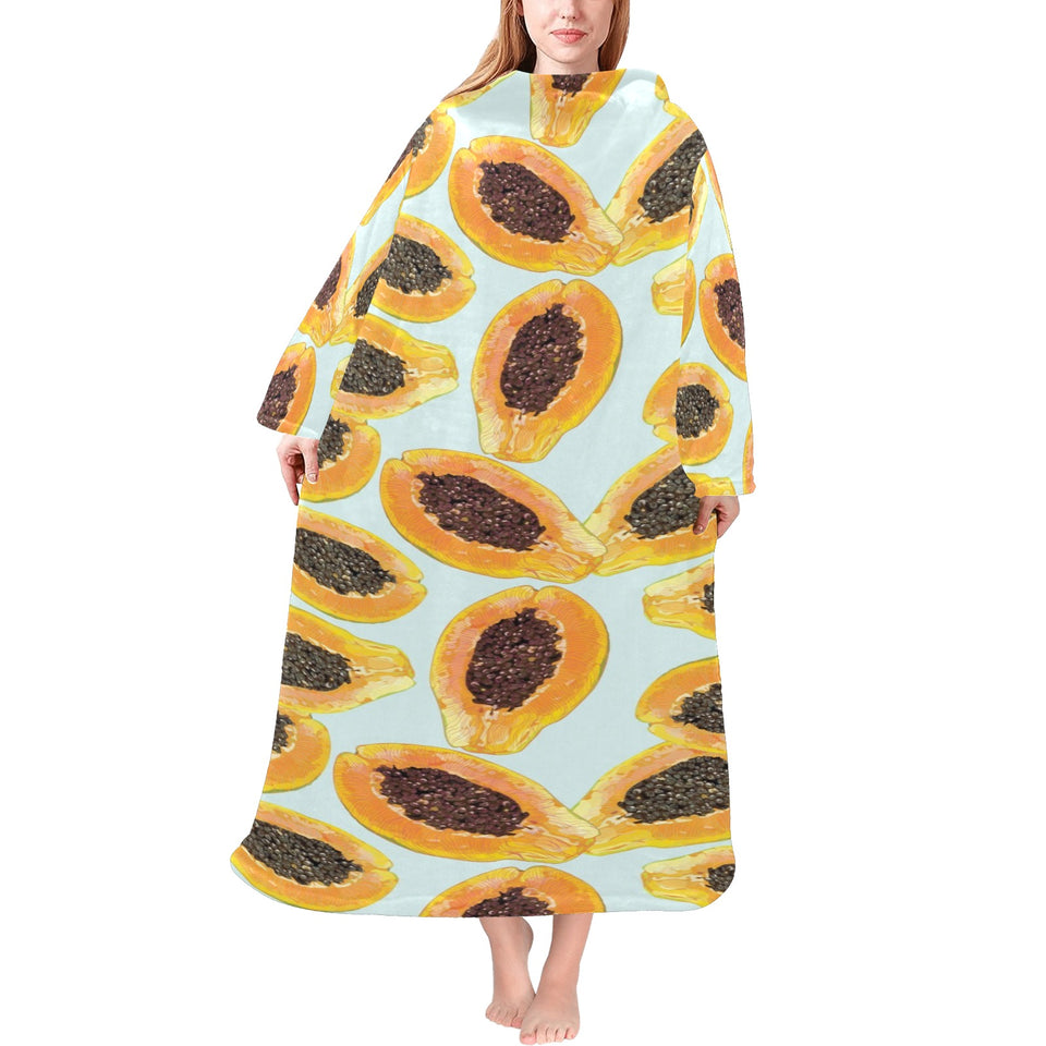 Watercolor papaya pattern Blanket Robe with Sleeves