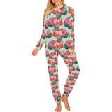 Beautiful flamingo tropical palm leaves hibiscus p Women's All Over Print Pajama Set