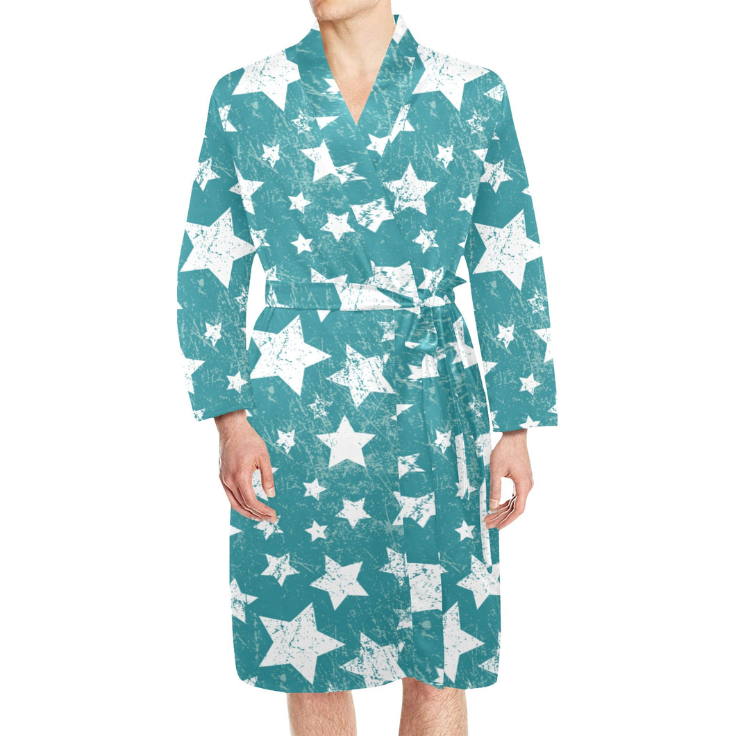 Vintage star pattern Men's Long Sleeve Belted Night Robe