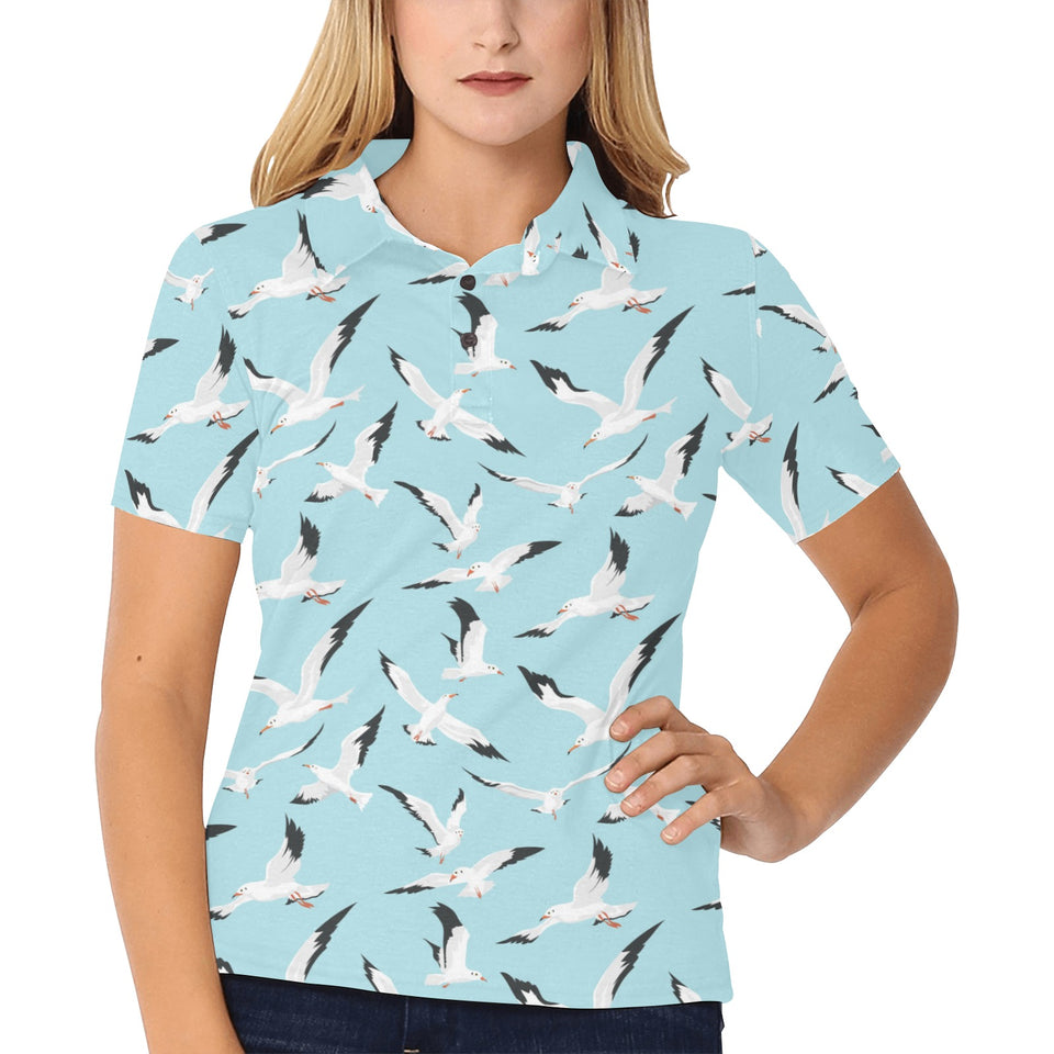 Seagull Pattern Print Design 01 Women's All Over Print Polo Shirt