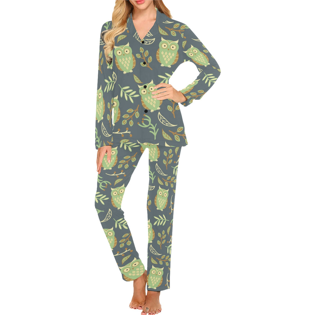 Cute owls leaves pattern Women's Long Pajama Set