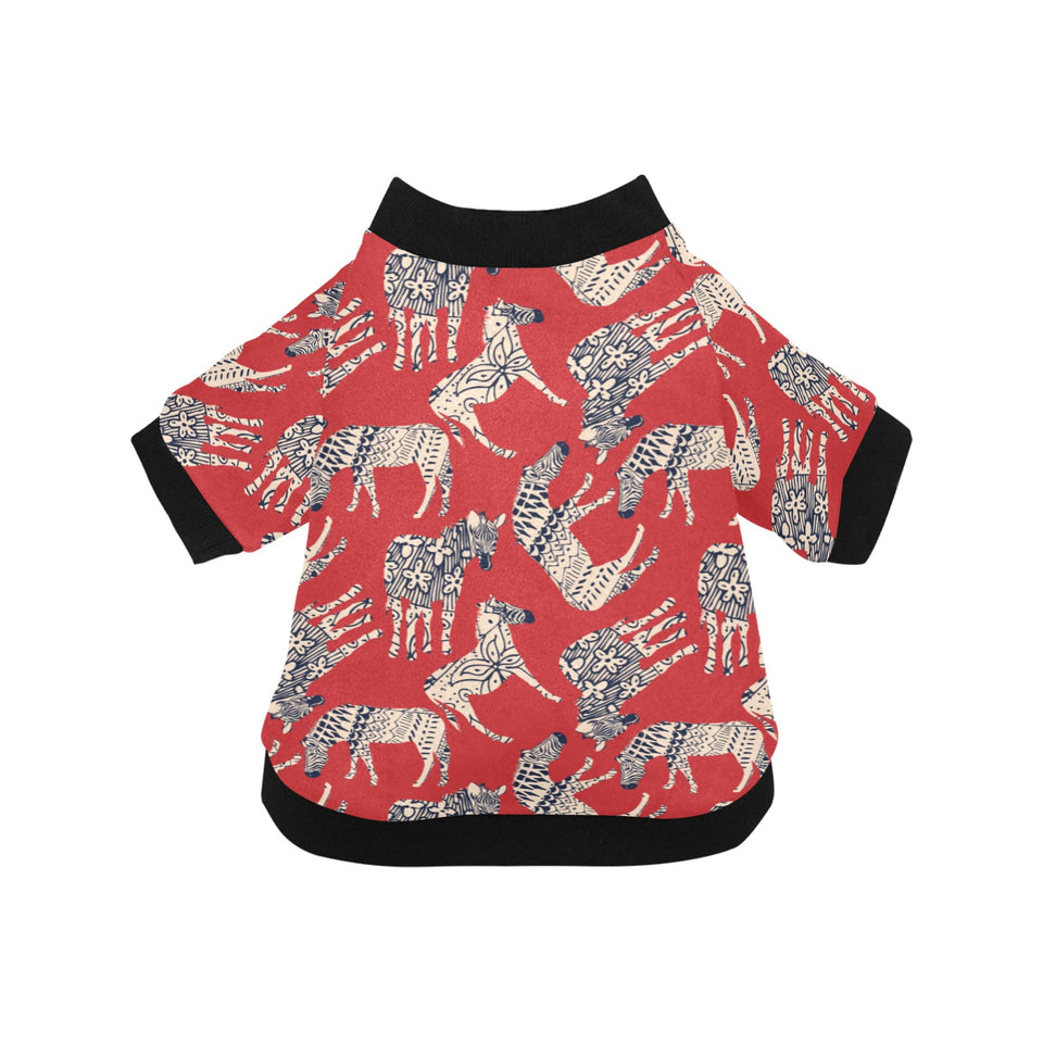 Zebra abstract red background All Over Print Pet Dog Round Neck Fuzzy Shirt