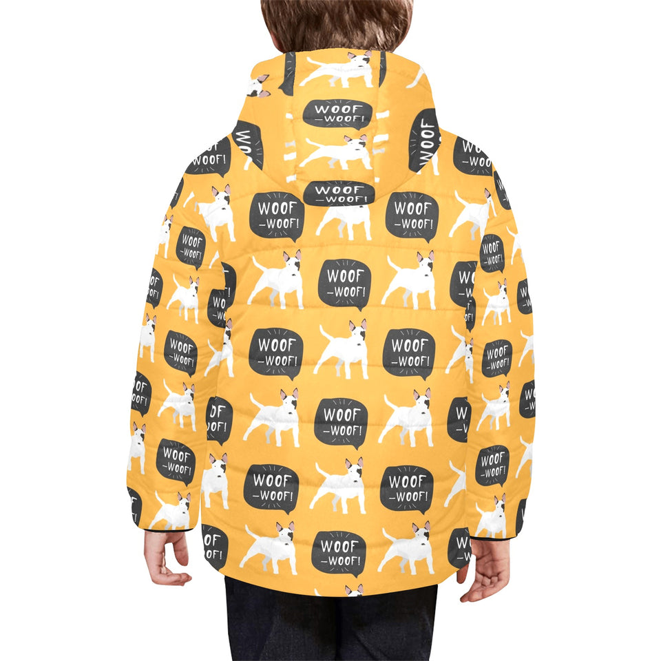 Bull Terrier Pattern Print Design 03 Kids' Boys' Girls' Padded Hooded Jacket
