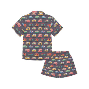 Camper Van Pattern Print Design 02 Kids' Boys' Girls' V-Neck Short Pajama Set